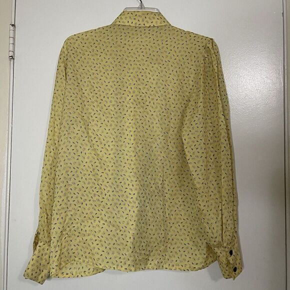 Vintage 80's Louis Feraud yellow silk paisley print double button up blouse US 8 - Picture 4 of 9